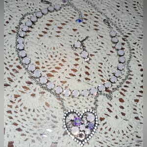 Elegant Heart Pendant Necklace and Bracelet Set